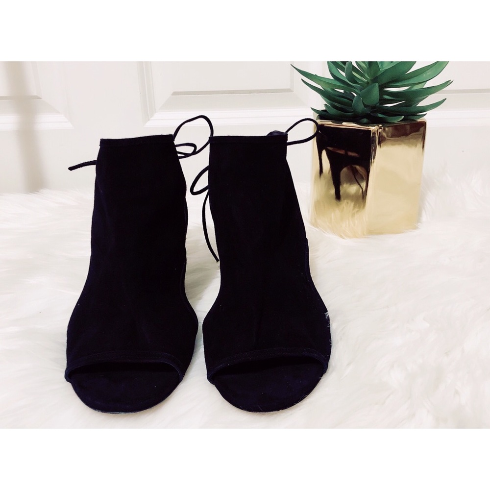 Aquazurra Black Mayfair Suede Peep-Toe Sandals - Picture 3 of 6